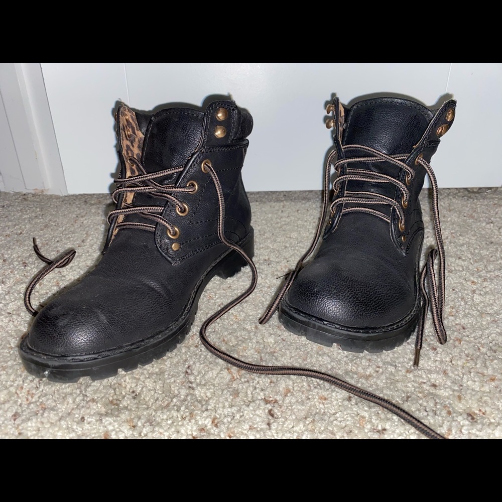 Black Leather Combat Boots
